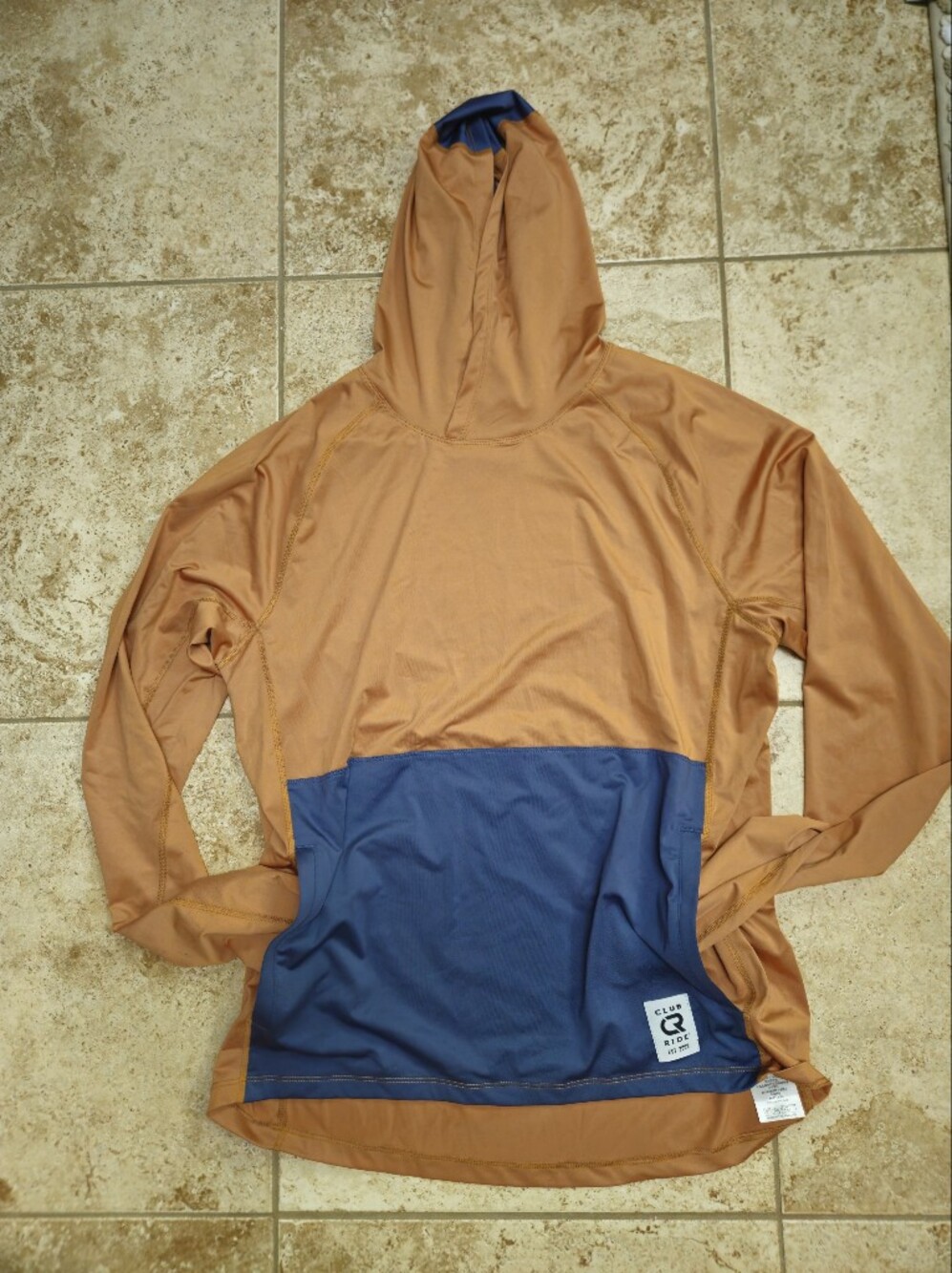 Club Ride Apparel Two-Tone Hooded Sun Shirt in Rust and Navy